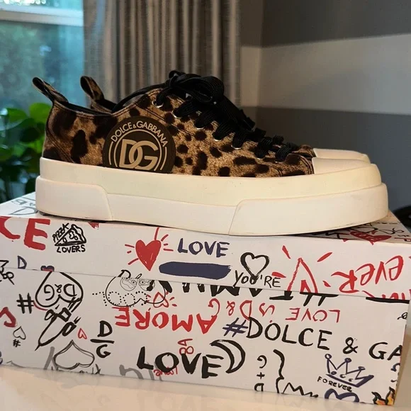 Dolce & Gabbana Leopard Print Sneakers with Black Laces